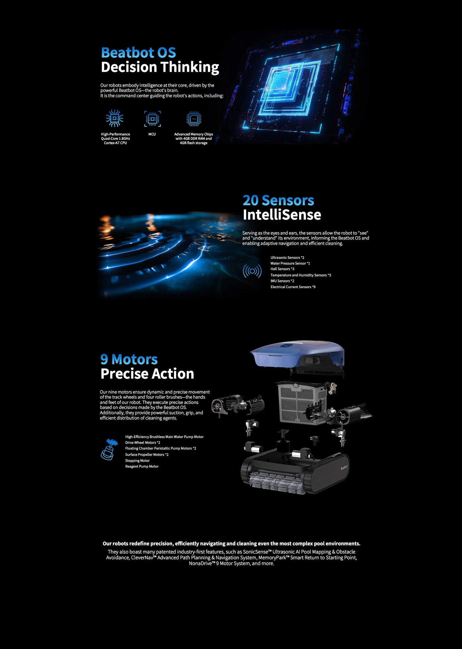 Our robots redefine precision,efficiently navigating and cleaning even the most complex pool environments.